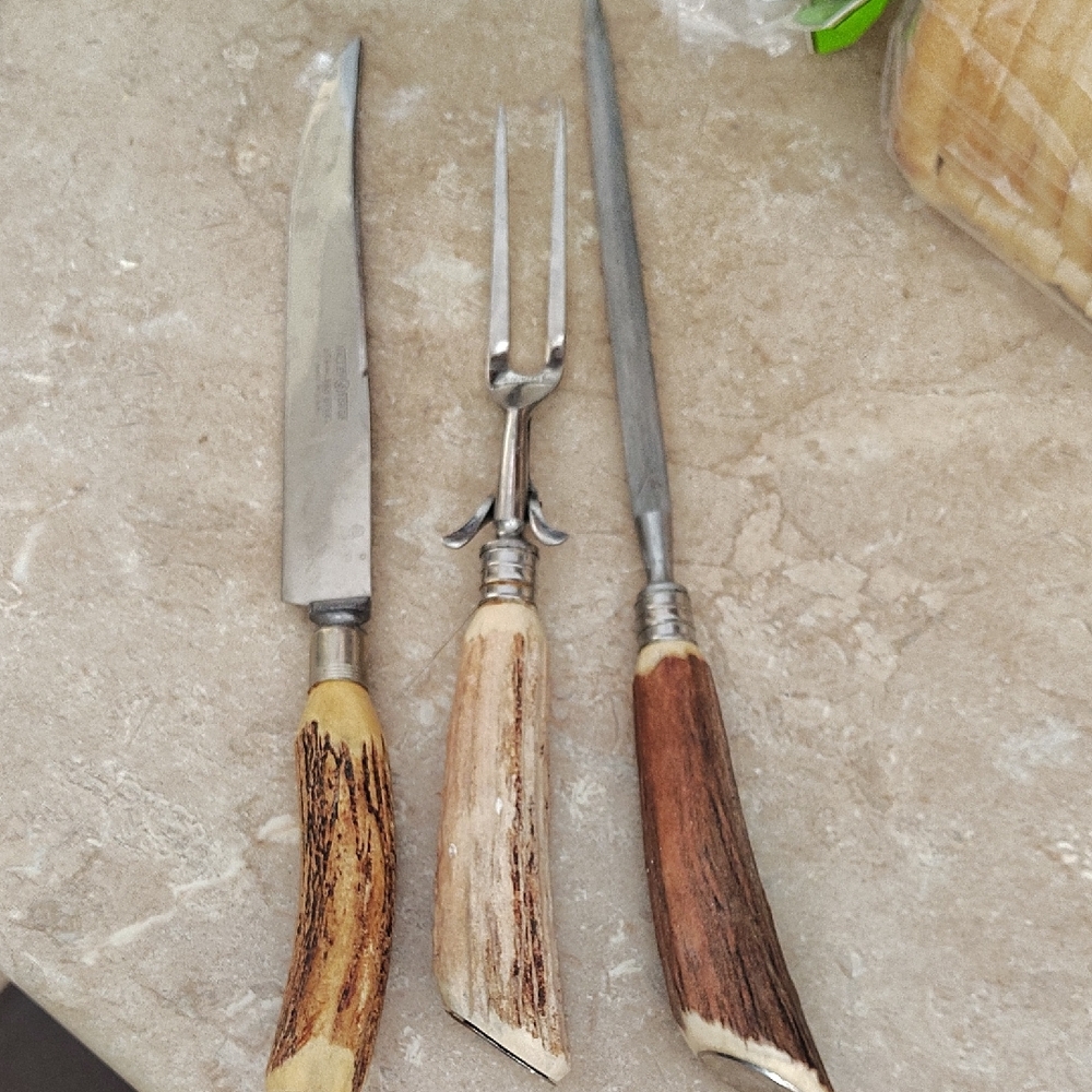 Vintage Stag Horn 1800s Rustic Antler Handle Carving Set